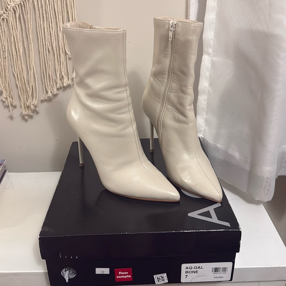 Aqua Bone Leather Pointed Toe Stiletto Ankle Boots
